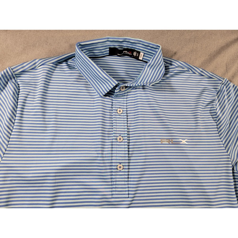 RLX Ralph Lauren Lightweight Airflow Jersey Polo Shirt Mens XL Blue Striped‎ S/S